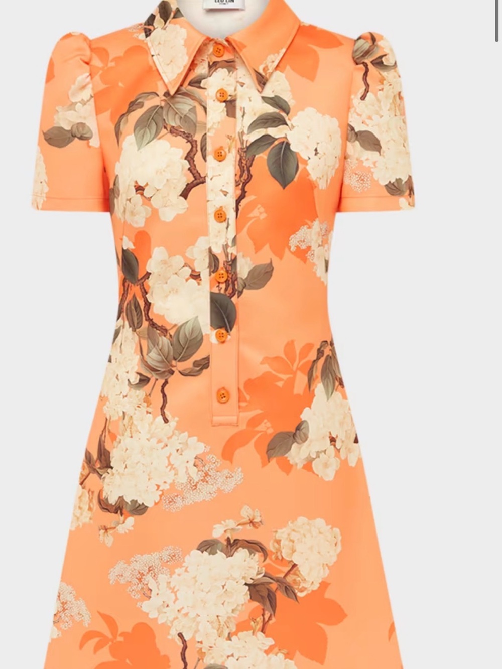 Floral Button-Front Short Sleeve Top in Peach